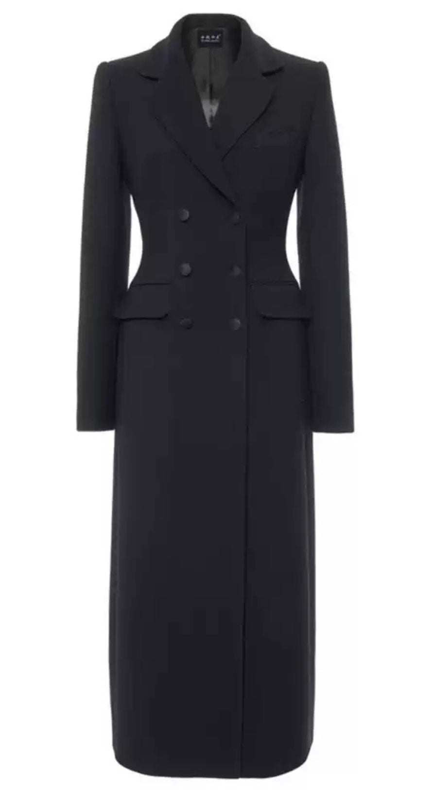 BLACK LONG TRENCH COAT  WITH DOUBLE BREASTED DESIGN