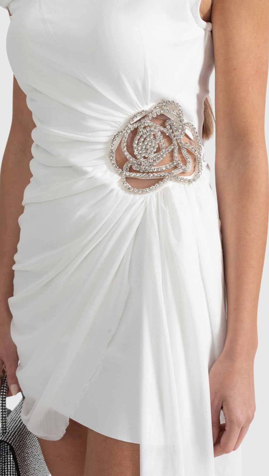 ABITO CORTO MONOSPALLA CON DECORAZIONI FLOREALI JANETT - BIANCO