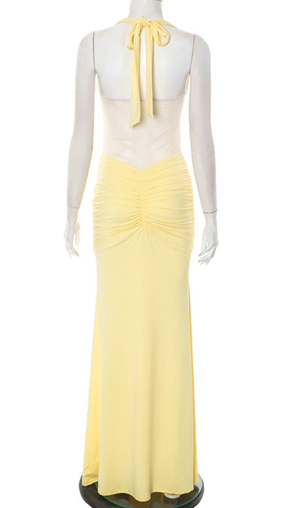 HALTER NECK TWIST CUTOUT RUCHED MAXI DRESS IN YELLOW