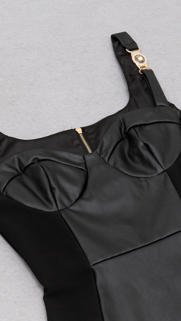 AIIZIE STRAPLESS GOLD - ACCENT LEATHER - LOOK MINI DRESS IN BLACK - product image