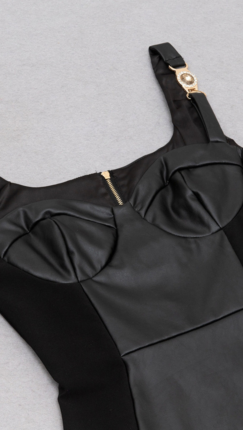 STRAPLESS GOLD - ACCENT LEATHER - LOOK MINI DRESS IN BLACK