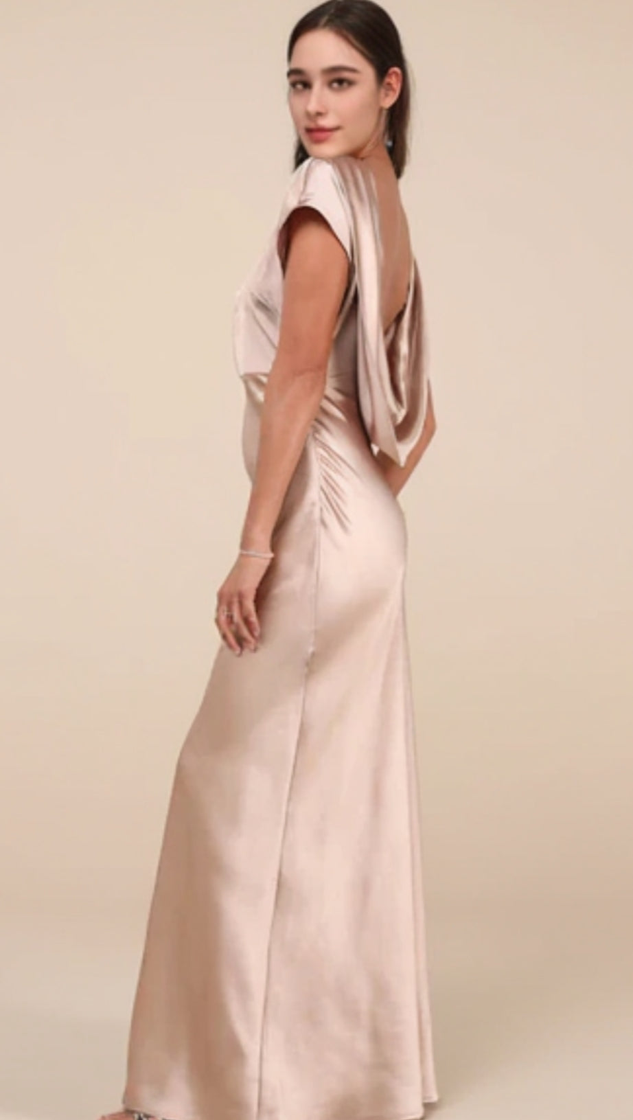 SATIN COWL BACK MAXI DRESS IN CHAMPAGNE