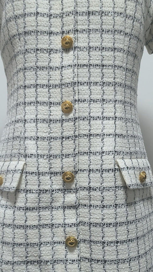 AIIZIE DECORATIVE BUTTONS CHECK MINI DRESS IN WHITE - product image