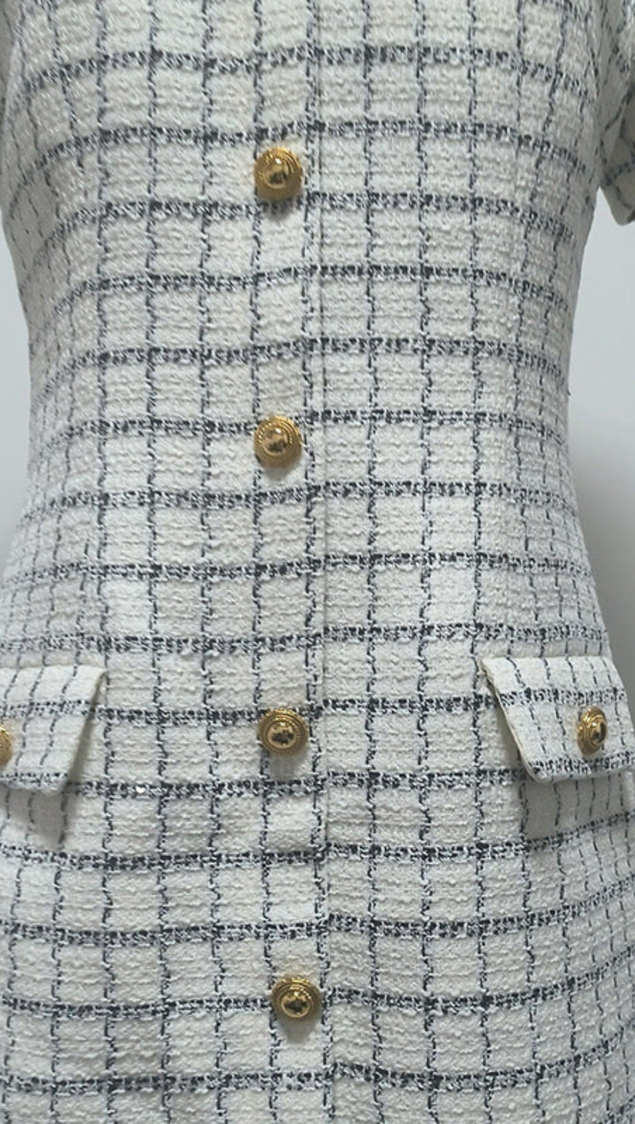 MINI ABITO BIANCO A QUADRI CON BOTTONI DECORATIVI