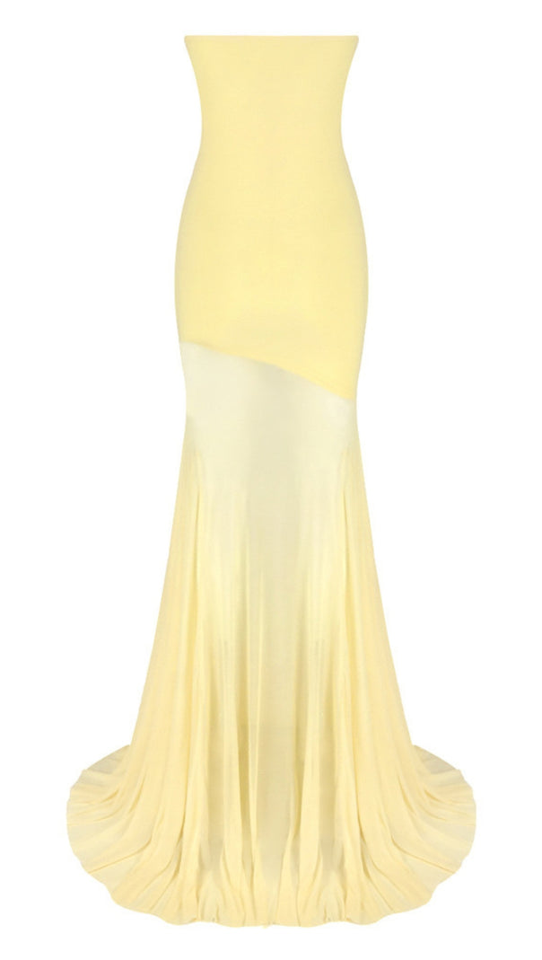 AIIZIE STRAPLESS COLOR BLOCK MERMAID MAXI DRESS IN YELLOW - product image