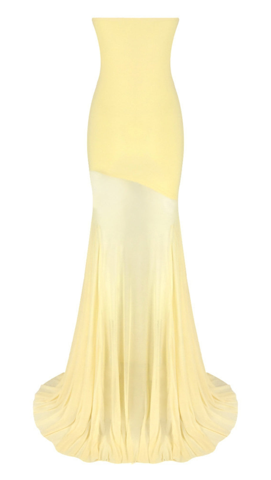STRAPLESS COLOR BLOCK MERMAID MAXI DRESS IN YELLOW