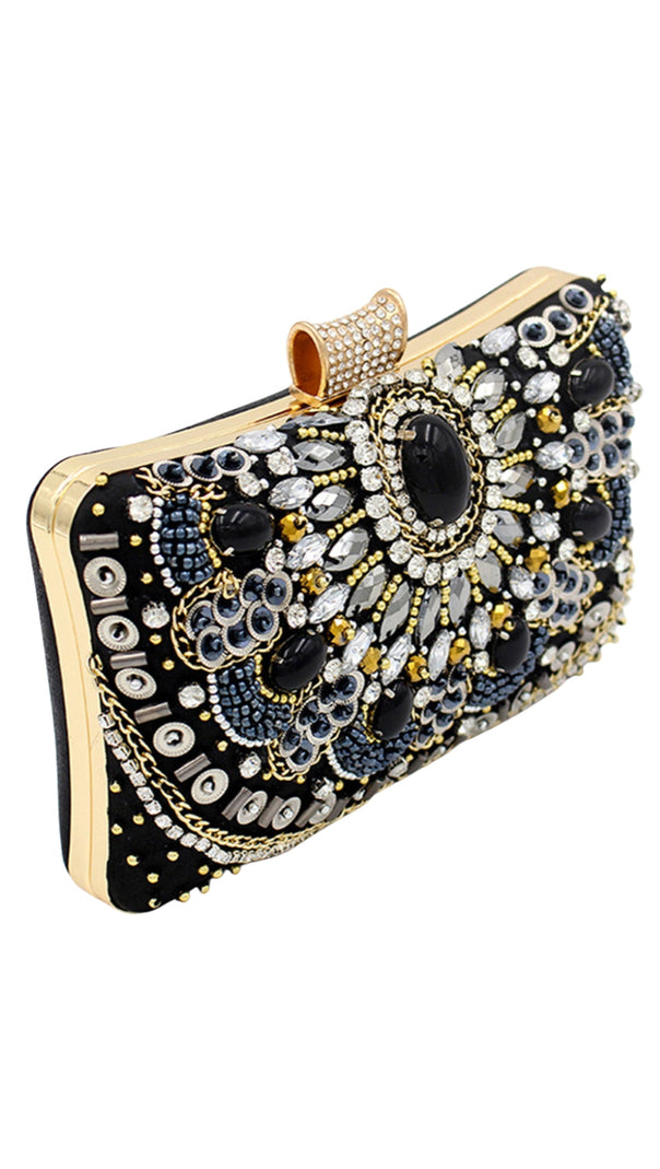 AIIZIE BLACK BEADED SHOULDER CHAIN EVENING CLUTCH - product image