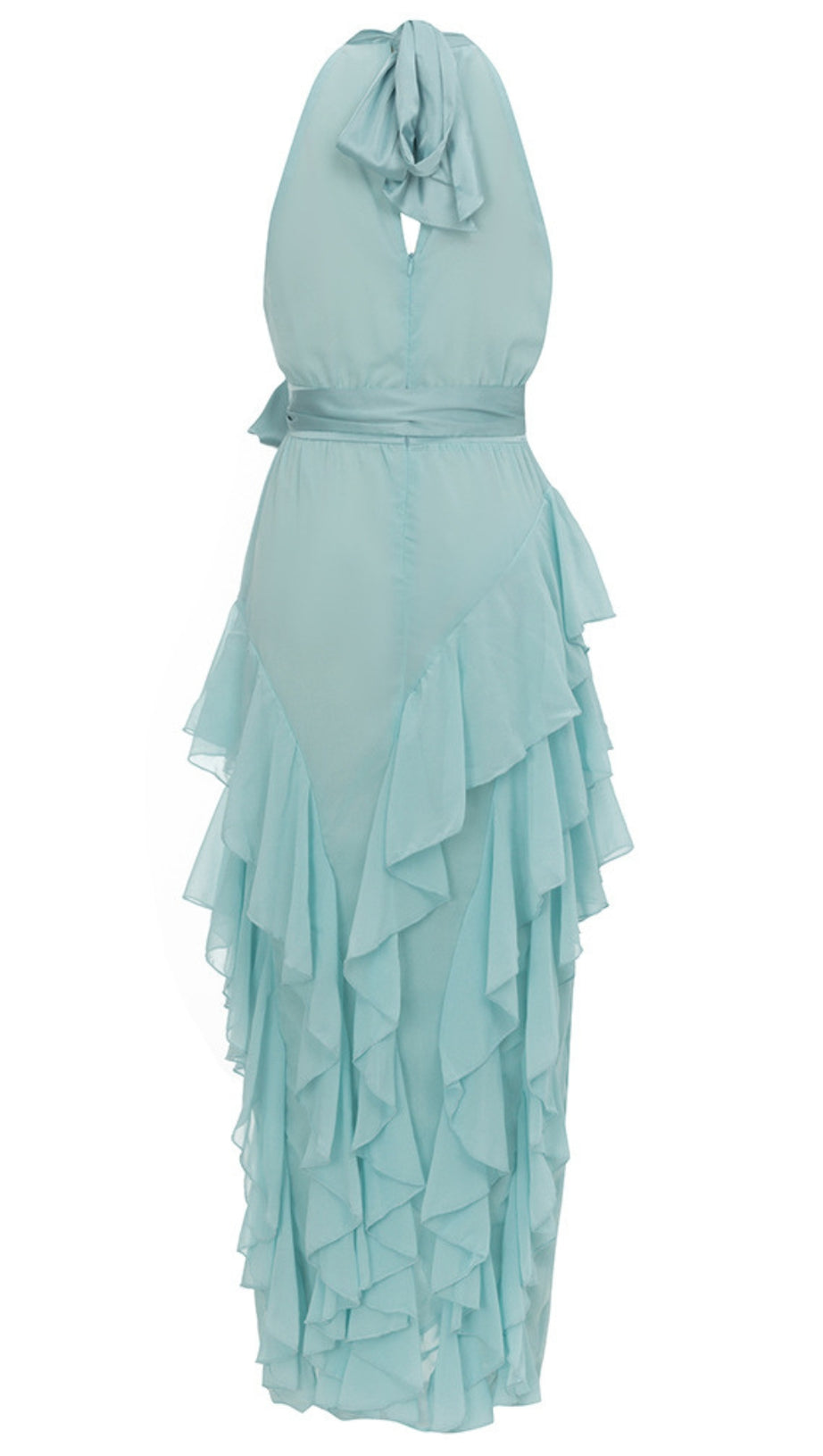 Neckholder-Rüschen - Stufen-Midikleid in Hellblau