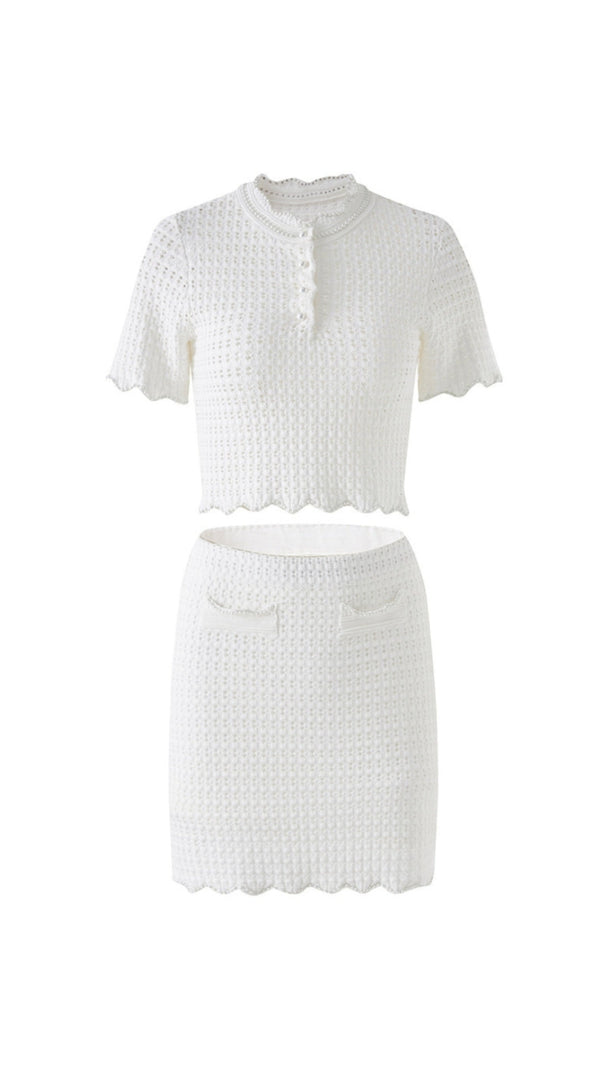 AIIZIE ANGELA RUFFLE TRIM PEARL BEADED KNIT SWEATER - product image