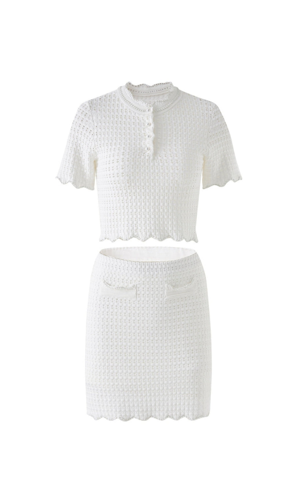 ANGELA RUFFLE TRIM PEARL BEADED KNIT SWEATER