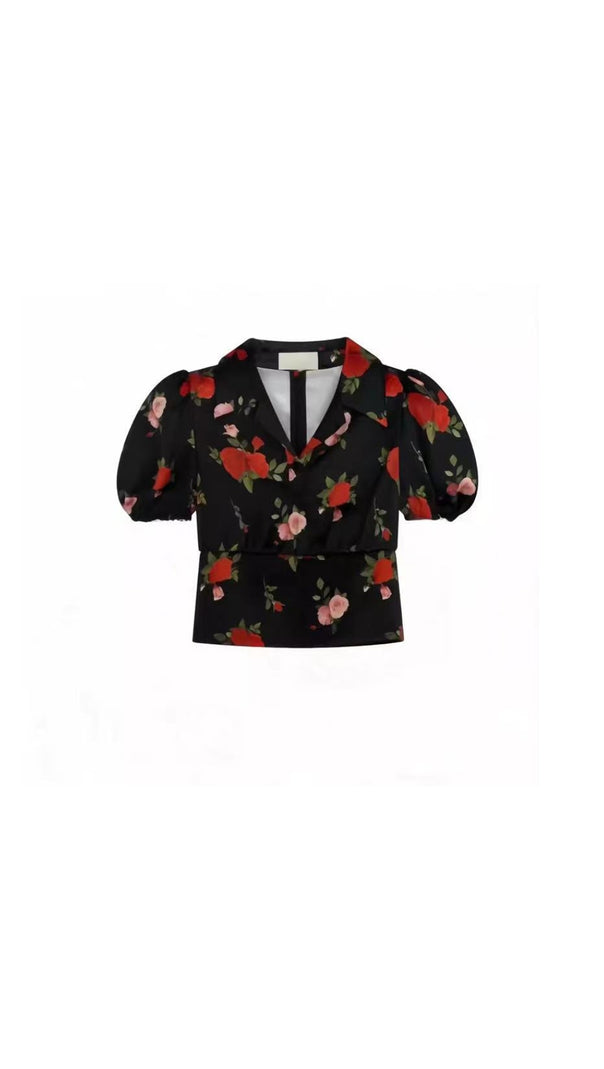 AIIZIE BLACK ROSE FLORAL SHORT - STYLE TOP - product image