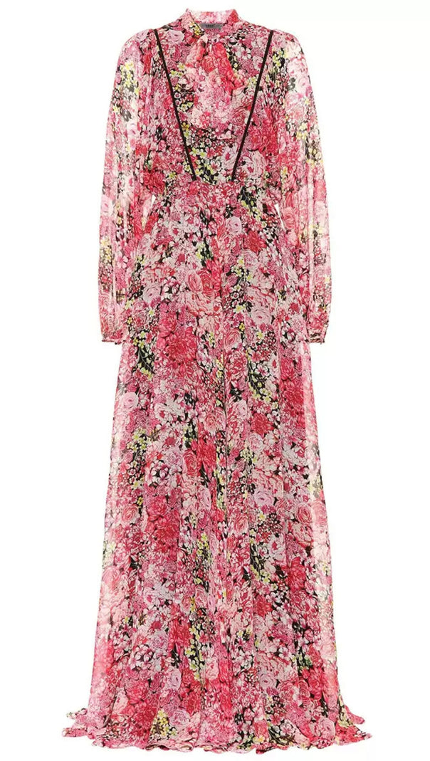 AIIZIE RED FLORAL CHIFFON MAXI DRESS - product image