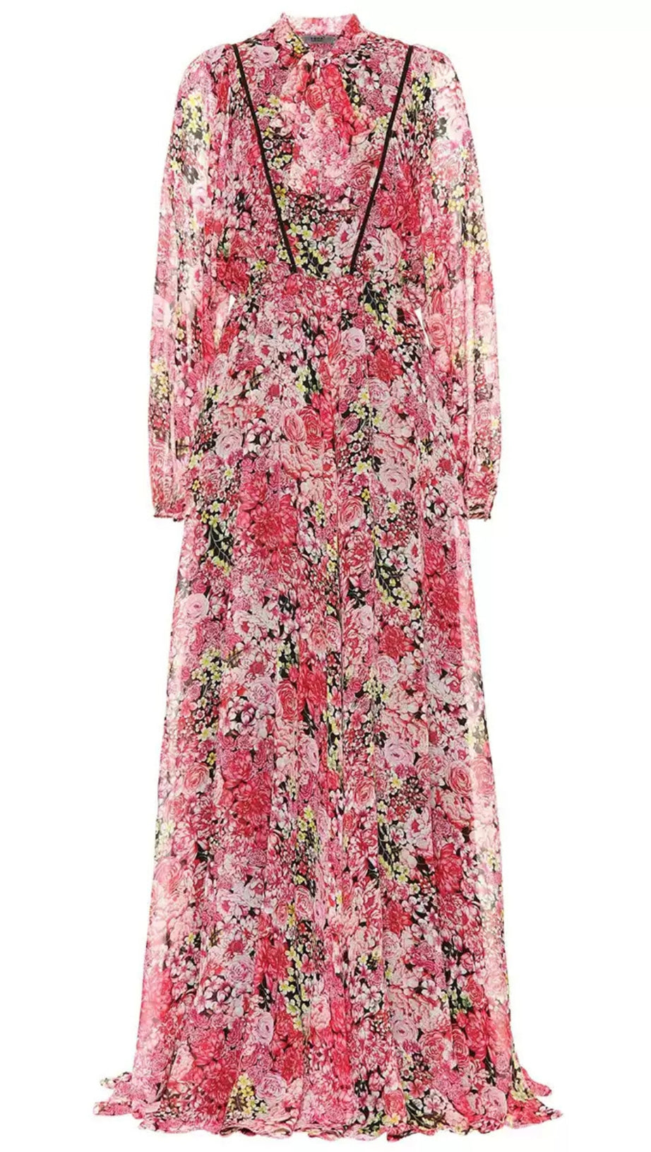 ABITO LUNGO IN CHIFFON A FIORI ROSSI