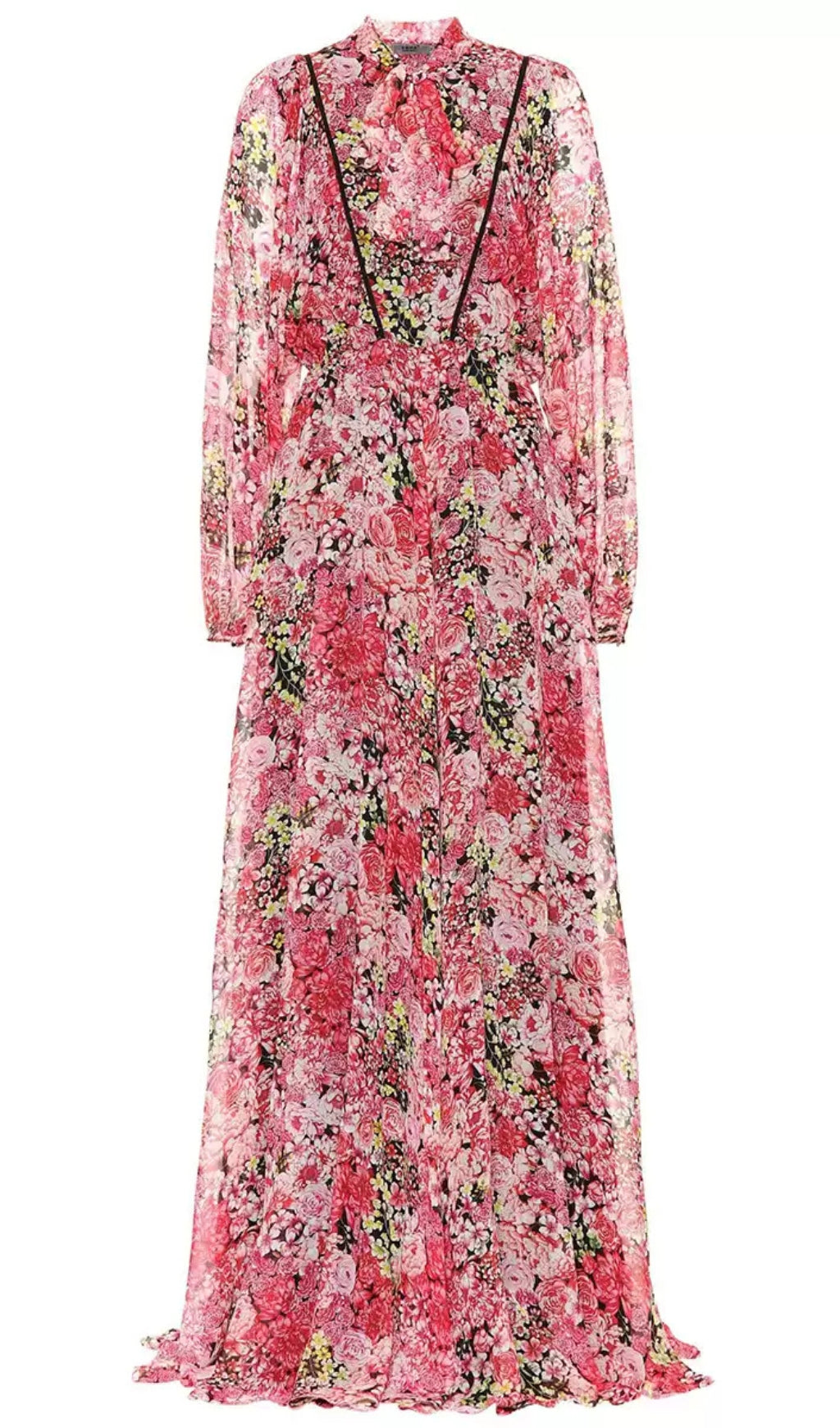 RED FLORAL CHIFFON  MAXI DRESS