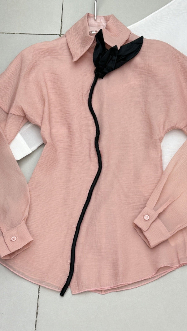AIIZIE LAYER TRIM CHIFFON SHIRT MINI DRESS IN PINK - product image