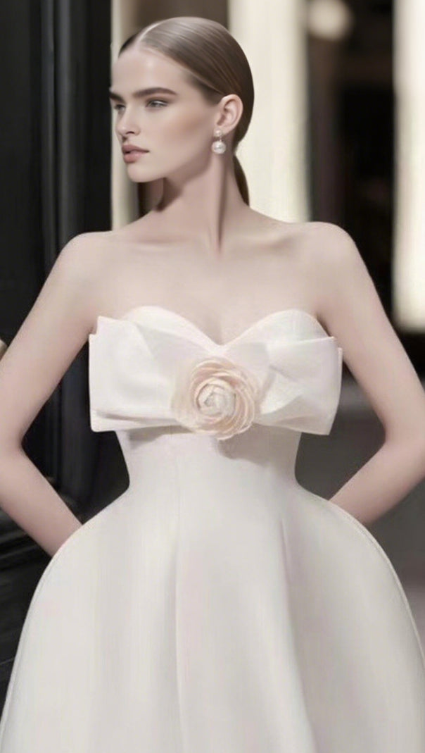 AIIZIE BOW DECORATIVE BANDEAU DRESS SET IN CHAMPAGNE - product image