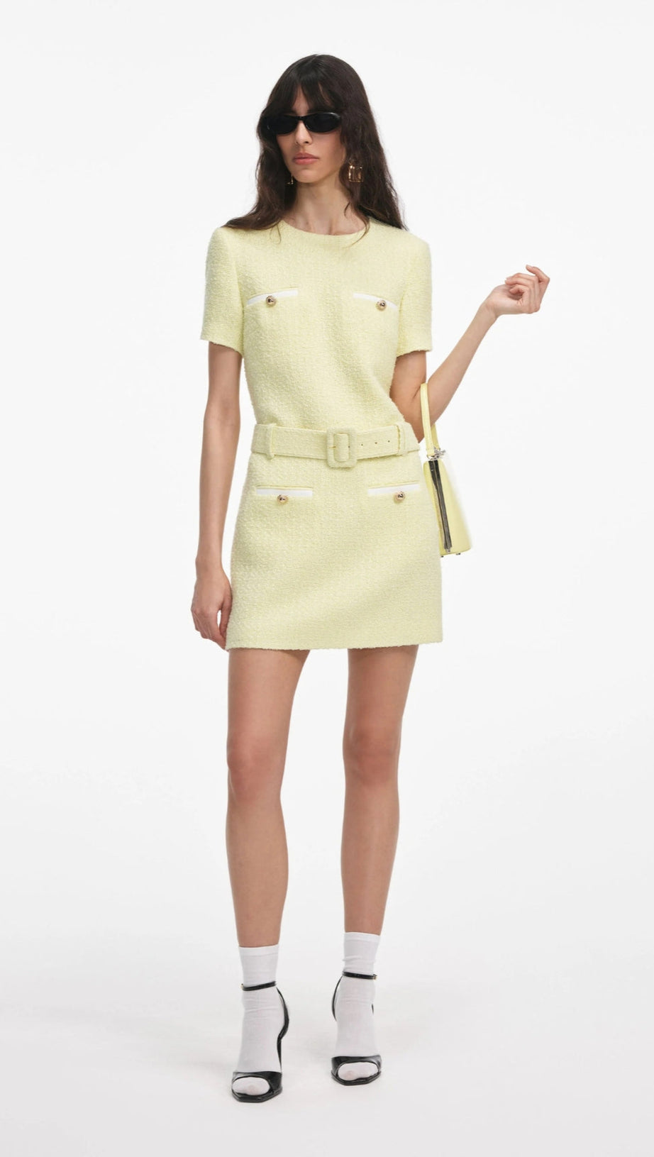 APPHIA TWEED LOW-RISE PANTS SET IN YELLOW