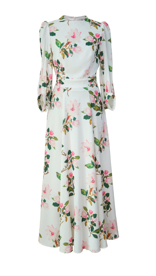 AIIZIE ELEGANT FLORAL PRINT WITH PUFF SLEEVES MAXI DRESS - product image