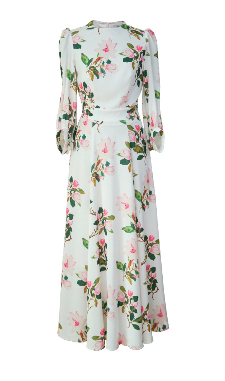Elegant Floral Print  with Puff Sleeves Maxi Dress