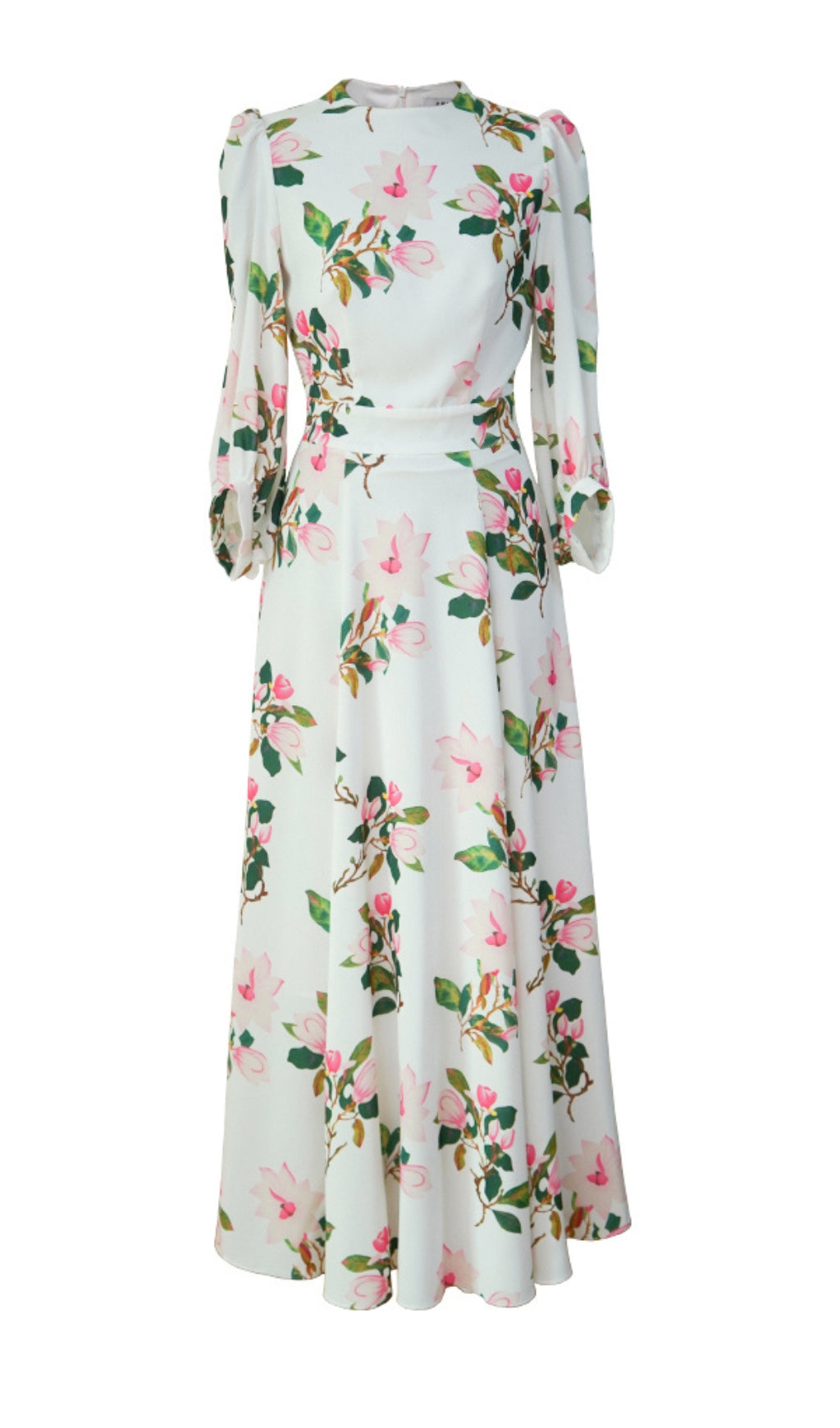 ELEGANT FLORAL PRINT  WITH PUFF SLEEVES MAXI DRESS