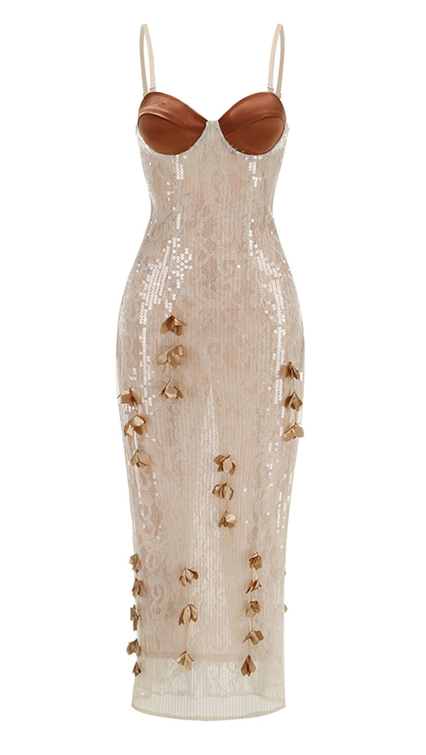 AIIZIE SEQUIN EMBELLISHED FLORAL MIDI DRESS - product image