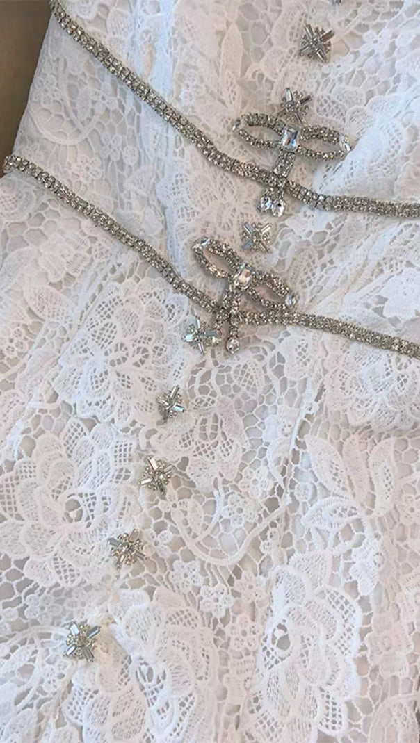 AIIZIE EMBROIDERED LACE MIDI DRESS IN CREAM - product image