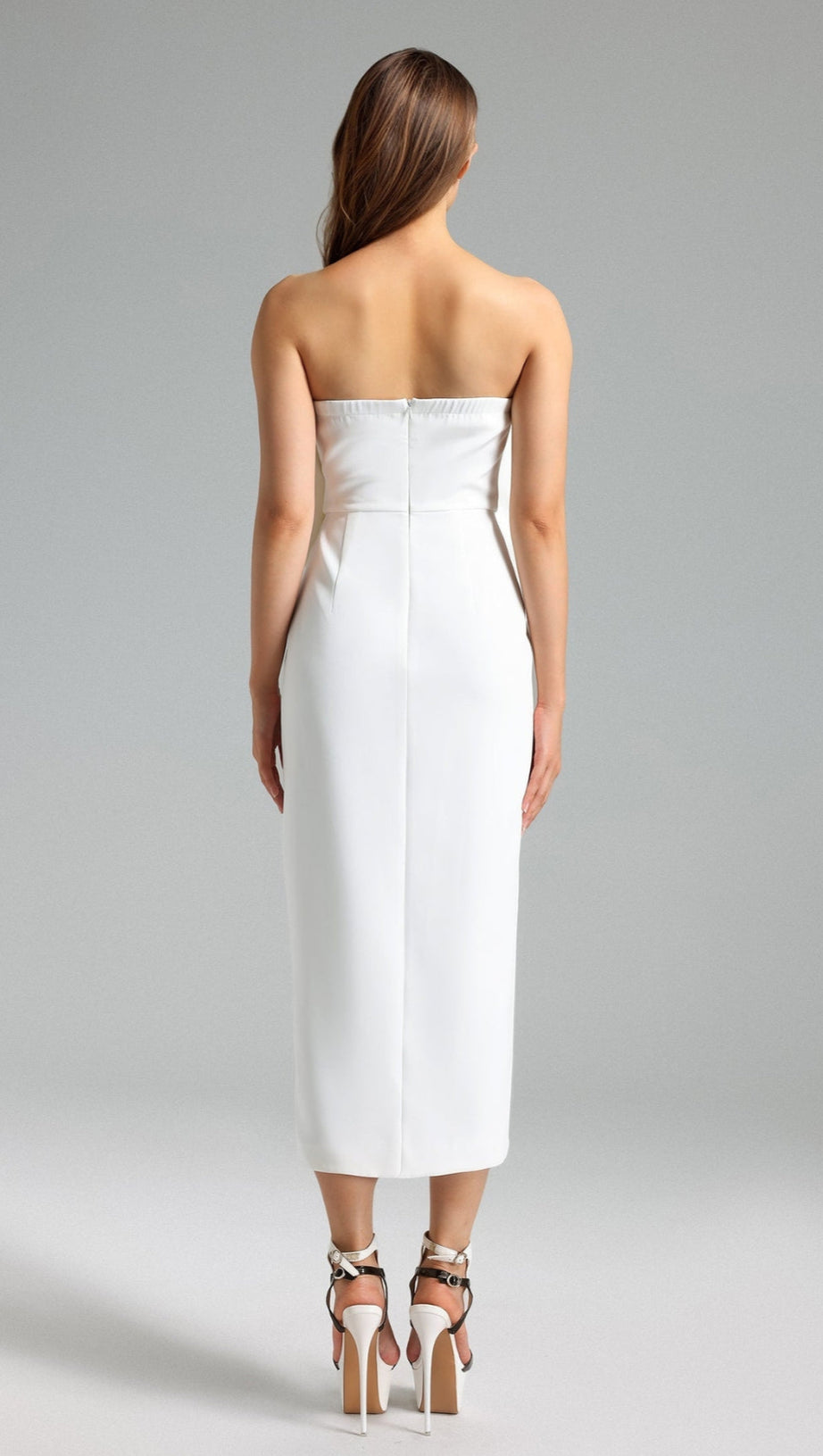 VALERY 3D FLOWER SLIT MIDI DRESS - WHITE