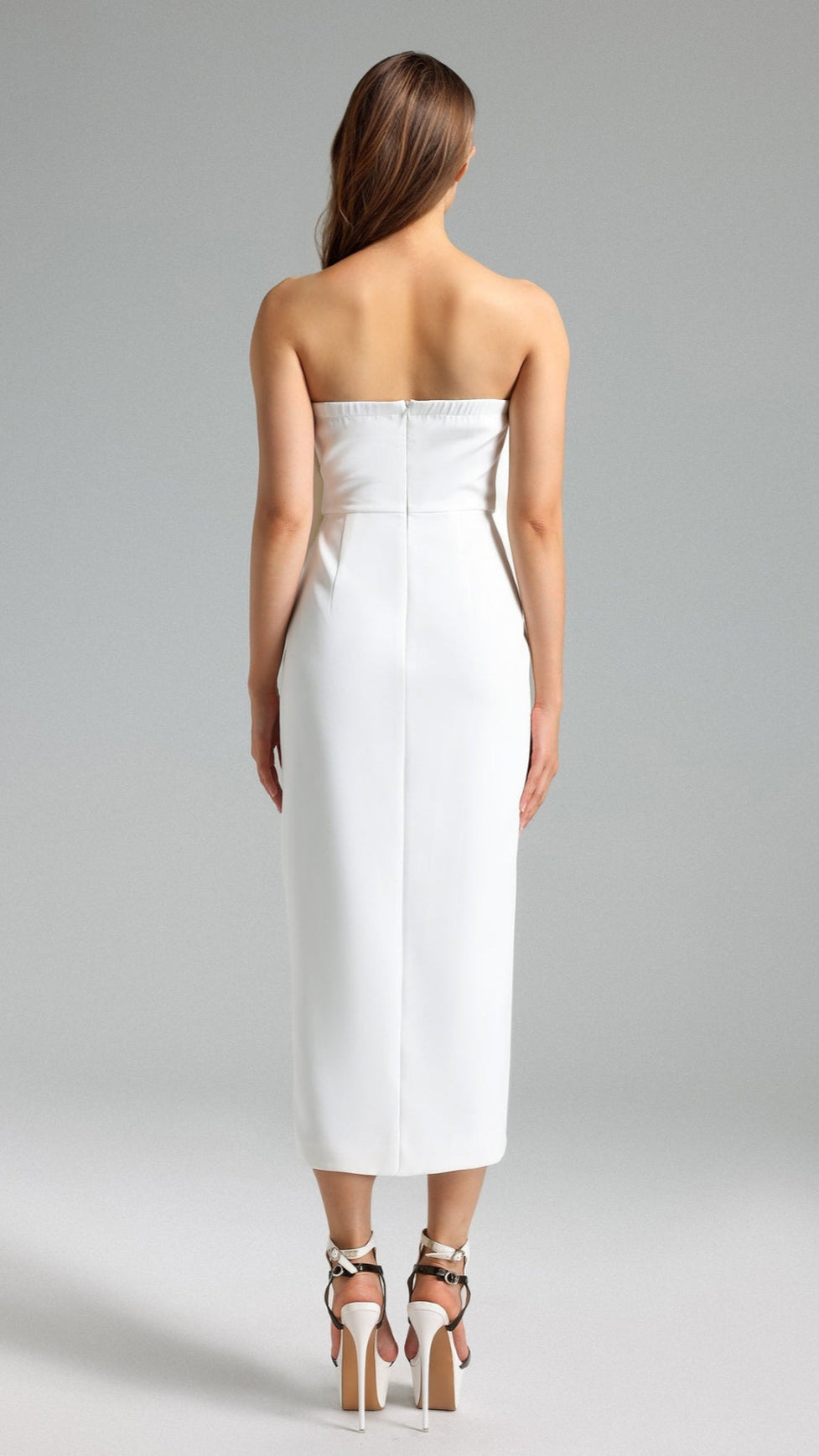 VALERY 3D FLOWER SLIT MIDI DRESS - WHITE