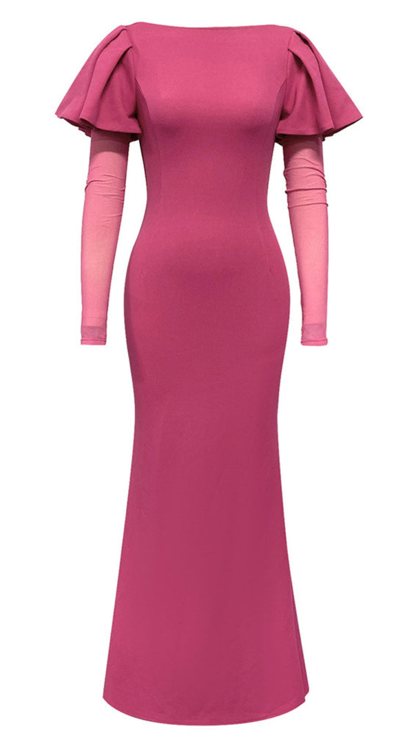 AIIZIE RUFFLED SLEEVE MESH - INSERT MERMAID MAXI DRESS IN PINK - product image
