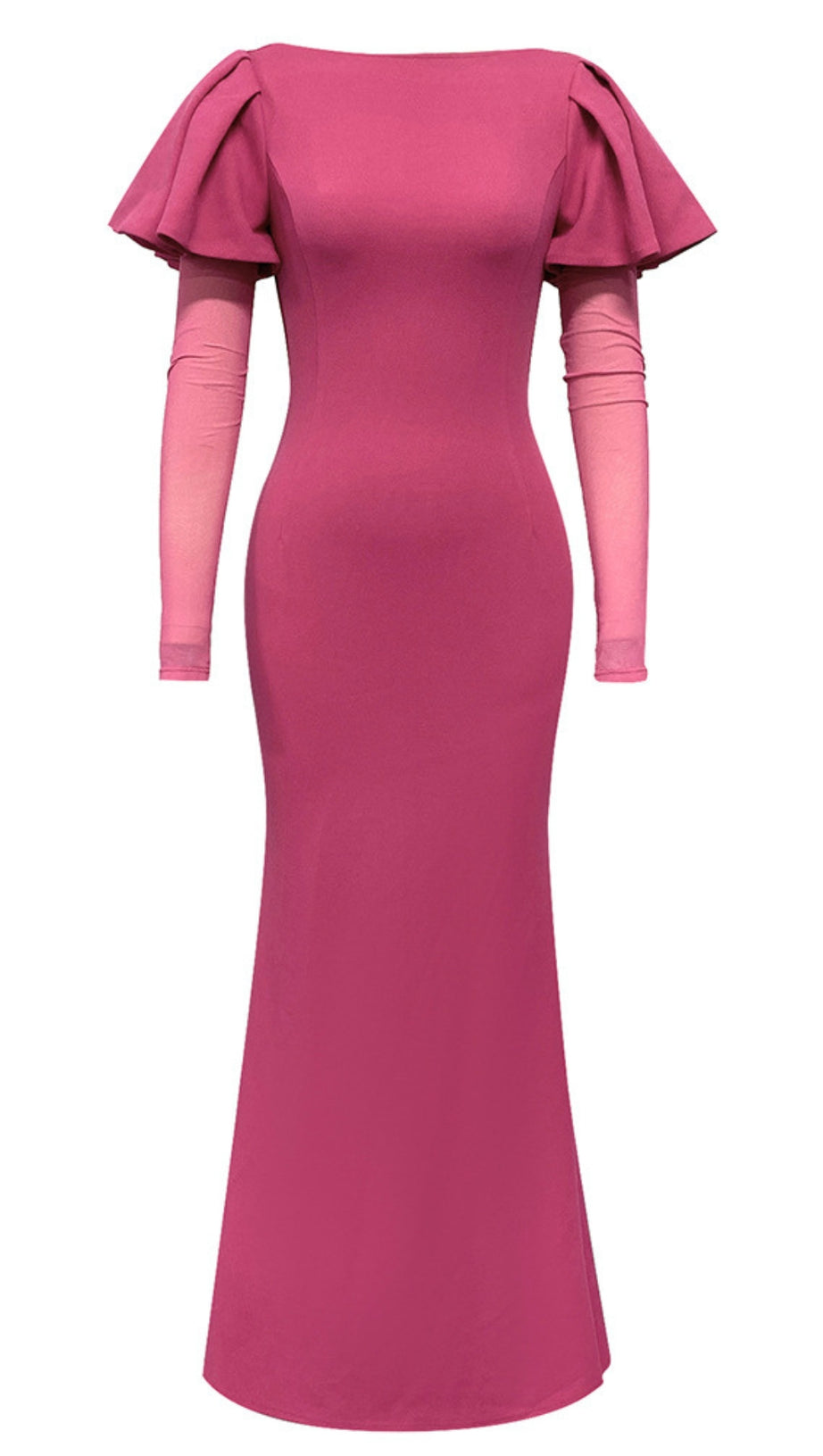 RUFFLED SLEEVE MESH - INSERT MERMAID MAXI DRESS IN PINK
