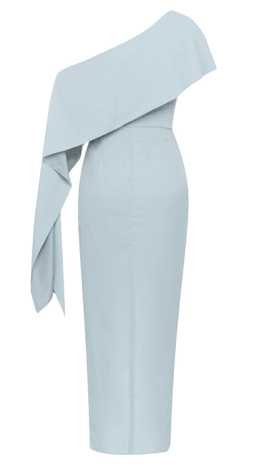 Asymmetrisches, gerüschtes Midi-Wickelkleid mit One-Shoulder-Träger in Hellblau