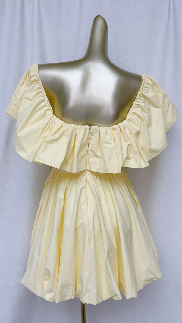 AIIZIE RUFFLE OFF-SHOULDER PUFFY MINI DRESS IN YELLOW - product image