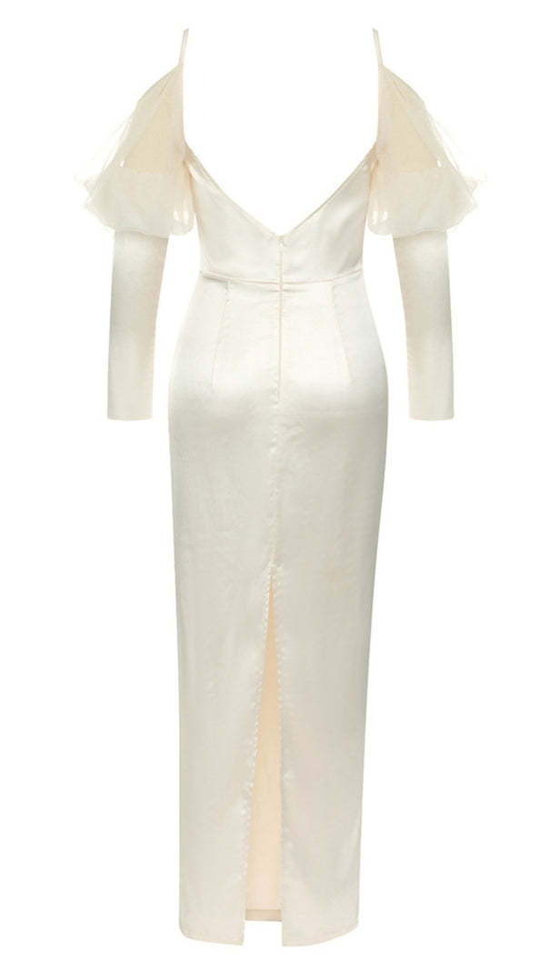 AIIZIE SATIN OFF - SHOULDER TULLE - SLEEVE MAXI DRESS IN IVORY - product image