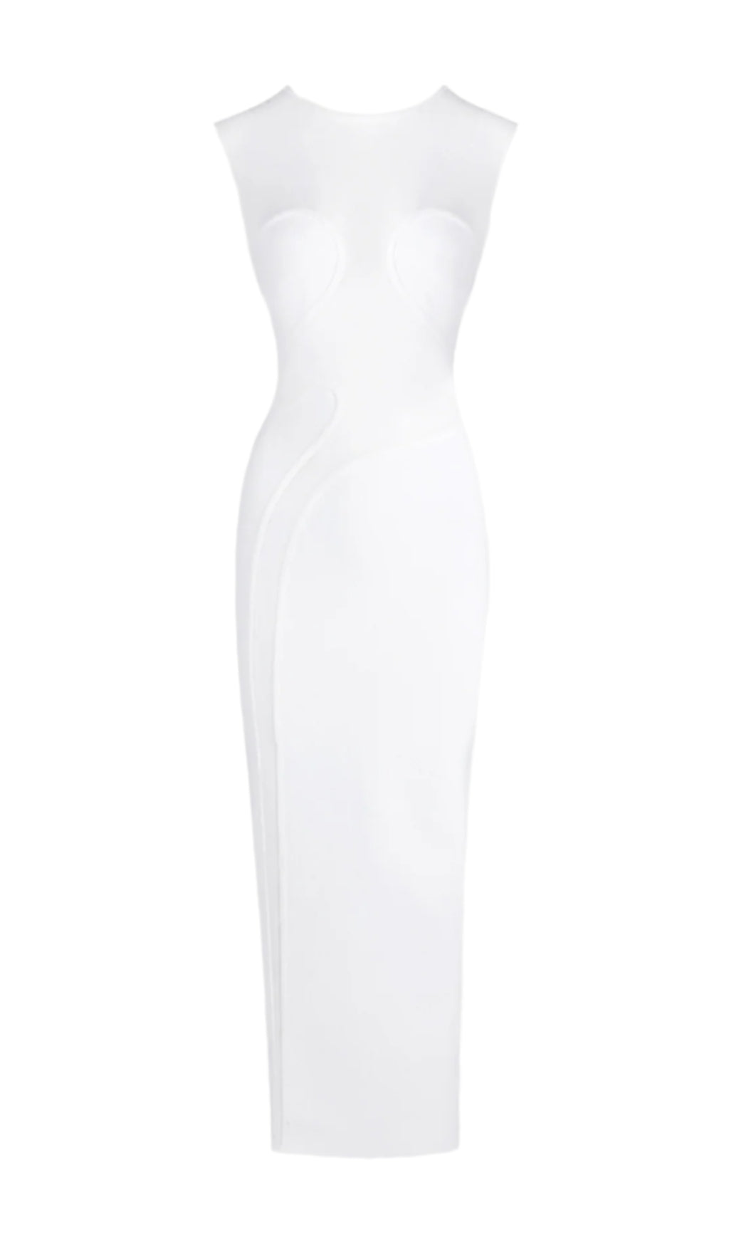 CARMINA MESH PANELED MAXI BANDAGE DRESS IN WHITE