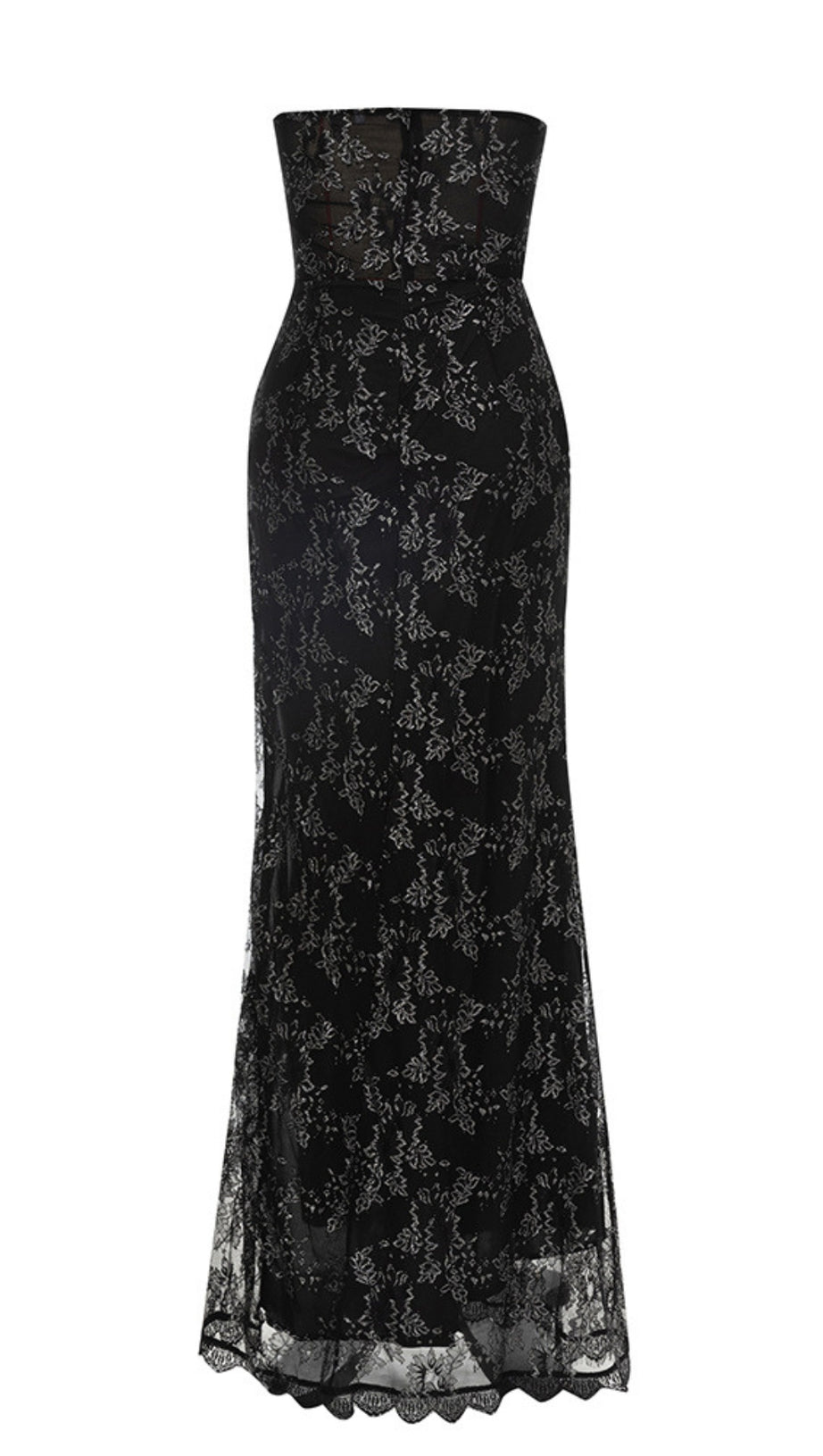 LACE STRAPLESS SIDE - SLIT MERMAID GOWN IN BLACK