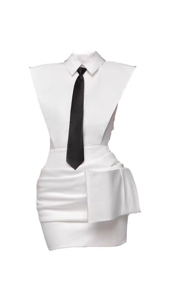 AIIZIE WHITE BOWKNOT MINI DRESS WITH NECKTIE - product image