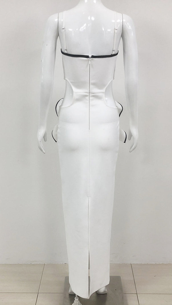 AIIZIE CONTRAST - TRIM CUTOUT RUFFLE - ACCENT MIDI DRESS IN WHITE - product image