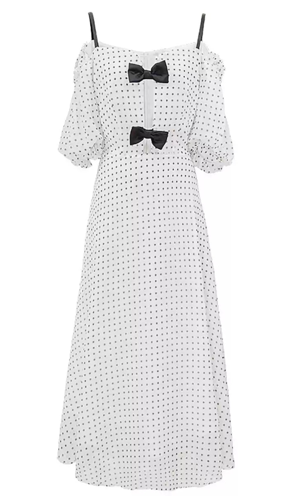 ELEGANT POLKA DOT OFF - SHOULDER MIDI DRESS WITH BOW DETAILS
