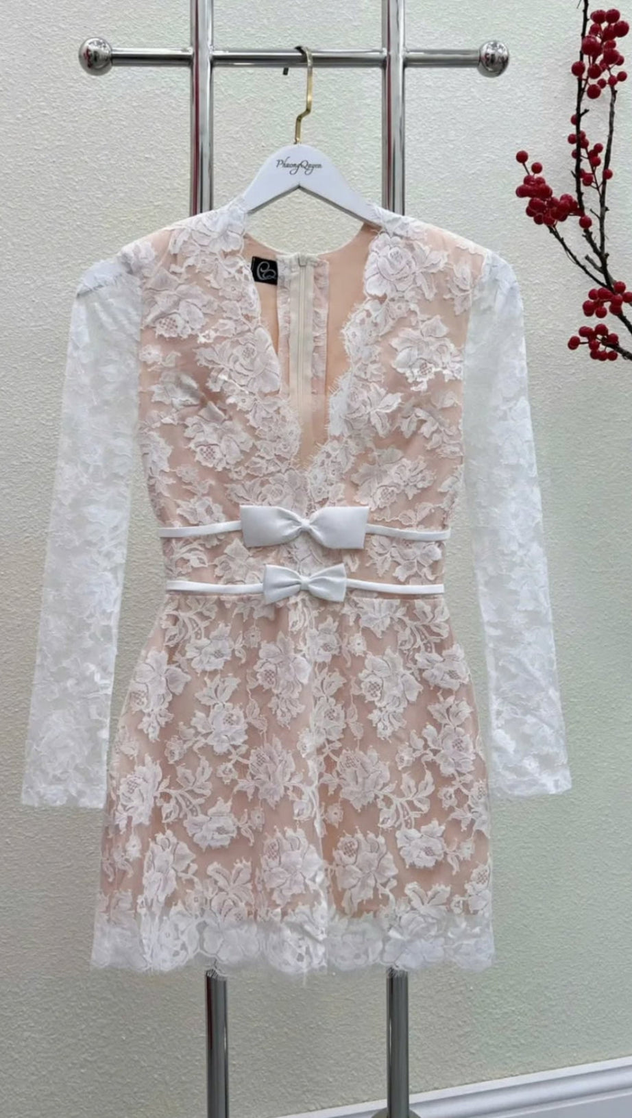 FLOWER LACE LONG SLEEVE MINI DRESS IN WHITE