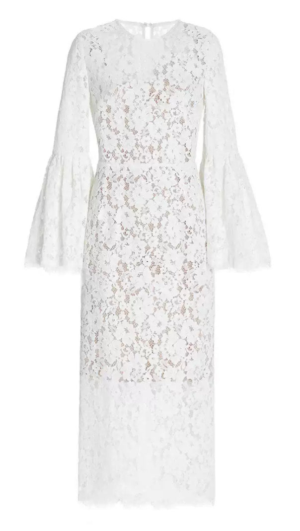 AIIZIE WHITE LACE HOLLOW MIDI DRESS - product image
