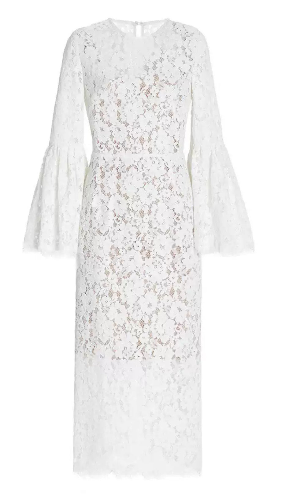 WHITE LACE HOLLOW MIDI DRESS