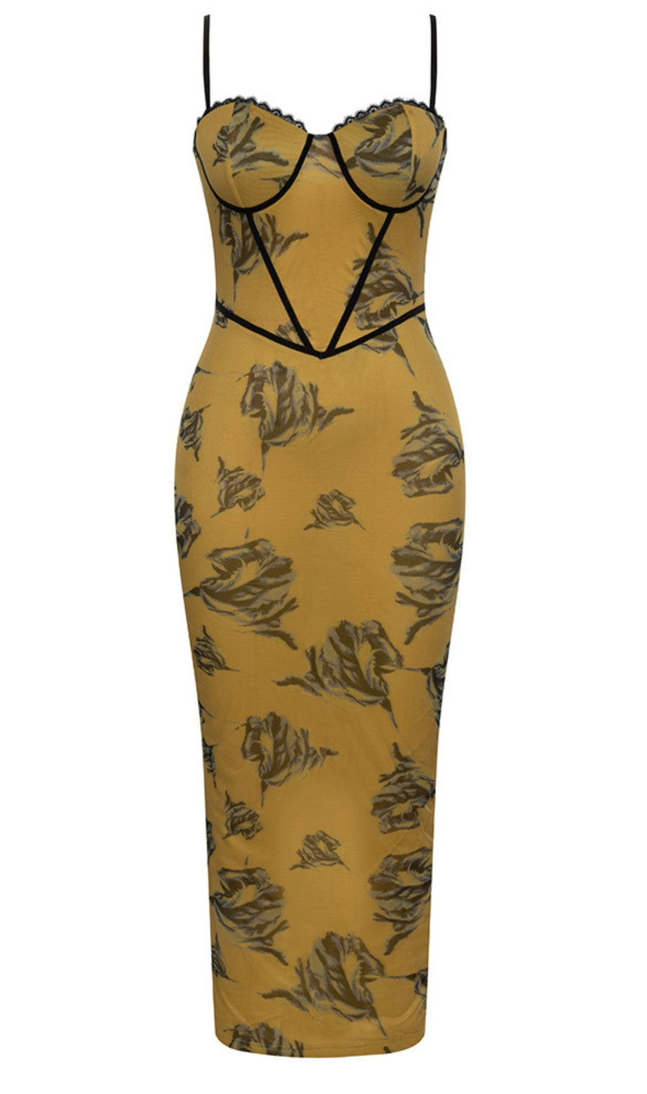 Abito midi in stile corsetto con stampa floreale in marrone
