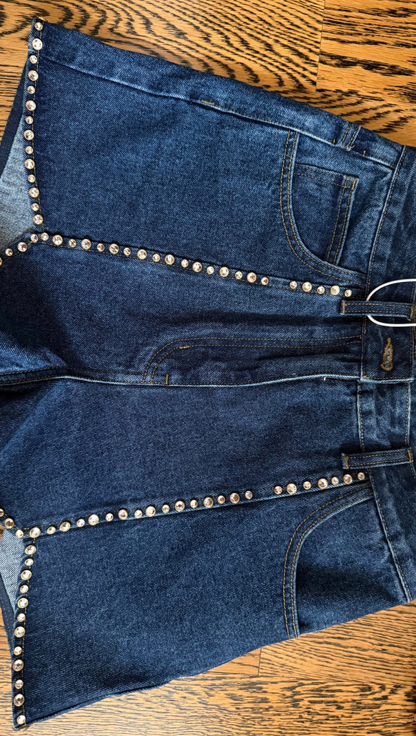 AIIZIE RHINESTONE DENIM SHORTS IN BLUE - product image