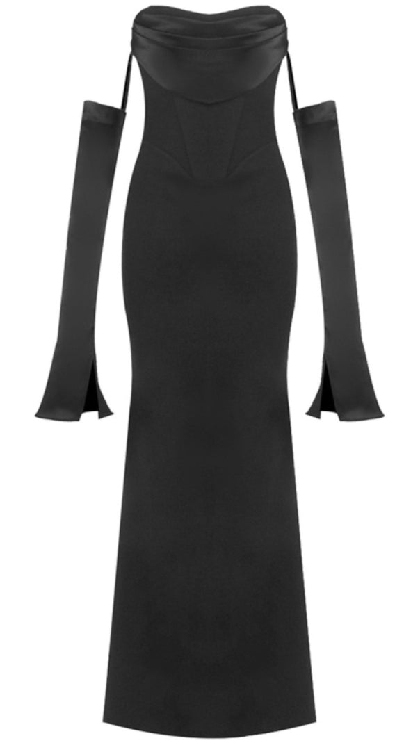 AIIZIE LONG SLEEVE STRAPLESS DRAPED MAXI DRESS BLACK - product image