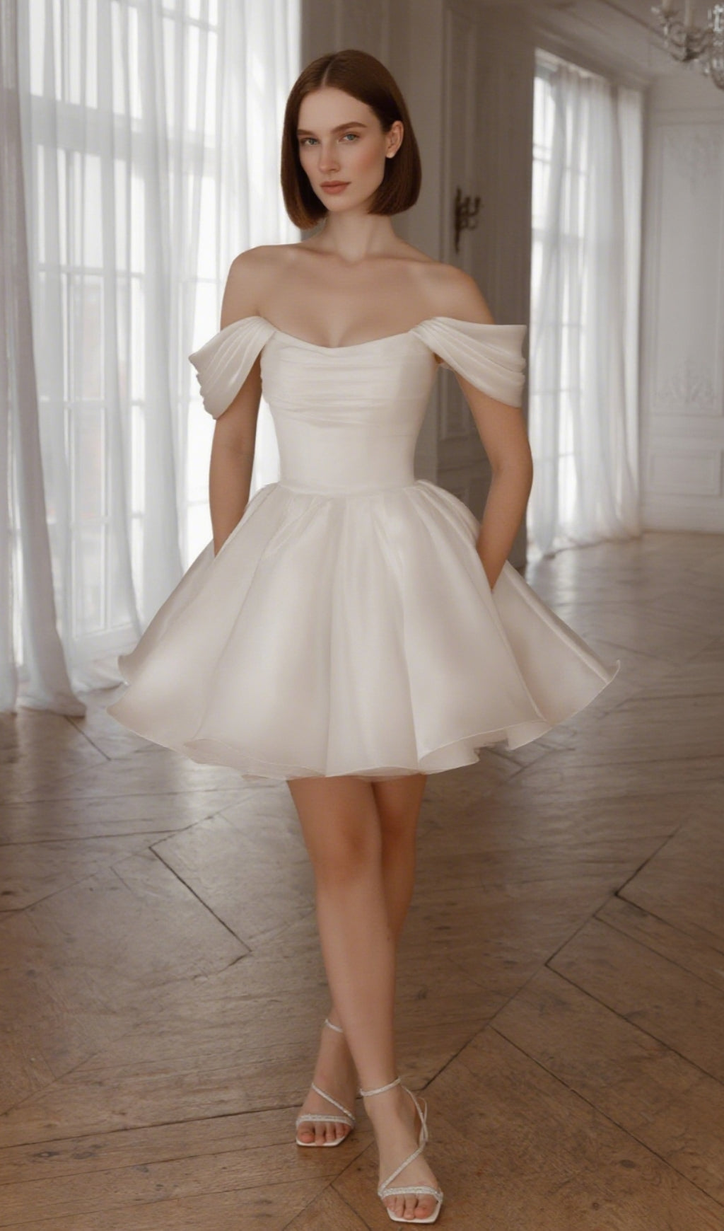 MOLLY DETACHABLE STRAPS MINI DRESS IN LIGHT IVORY