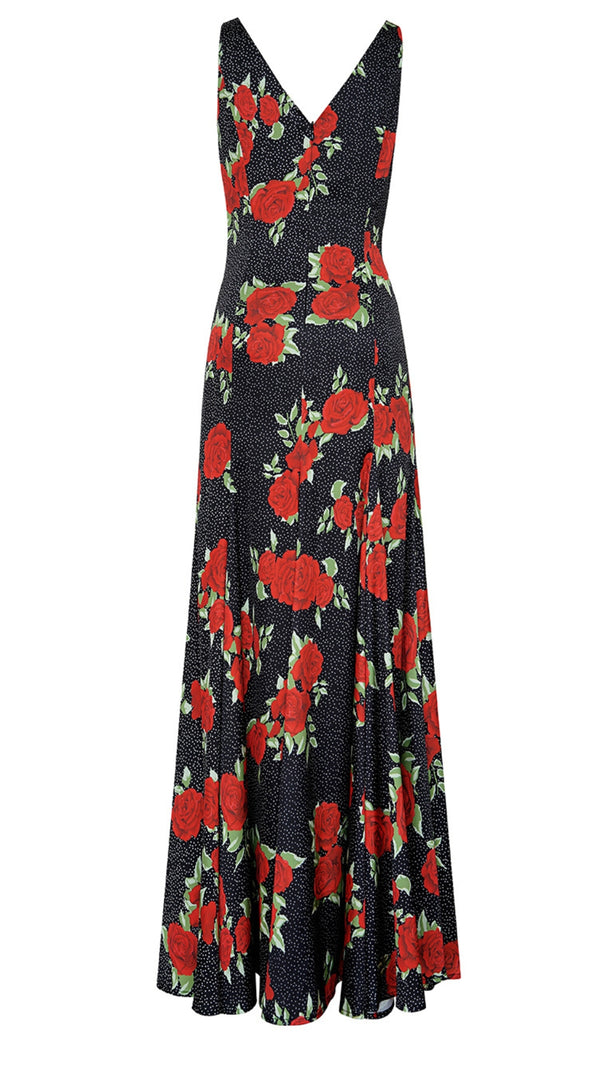 AIIZIE BLACK MAXI DRESS WITH RED ROSE PRINTS AND V - NECK - product image