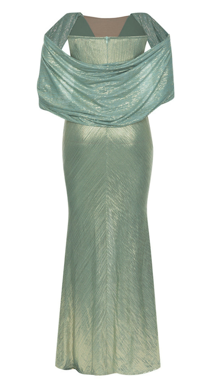 METALLIC V - NECK SLIT MAXI DRESS IN TEAL