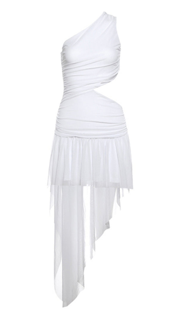 AIIZIE WHITE ONE - SHOULDER CUTOUT ASYMMETRIC MINI HOCO DRESS - product image