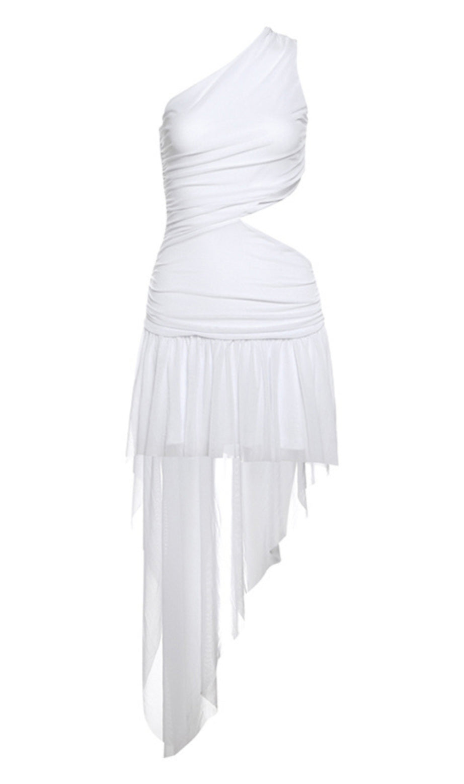 White One - Shoulder Cutout Asymmetric Mini  Hoco Dress