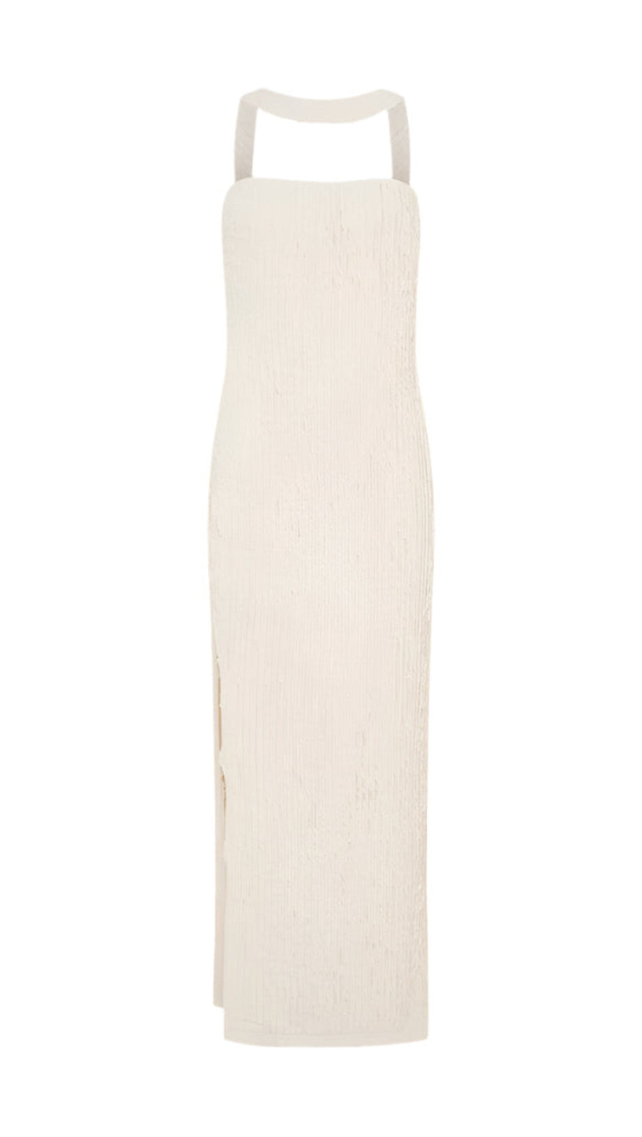 HALTER STRAPLESS SLIT MAXI DRESS IN IVORY